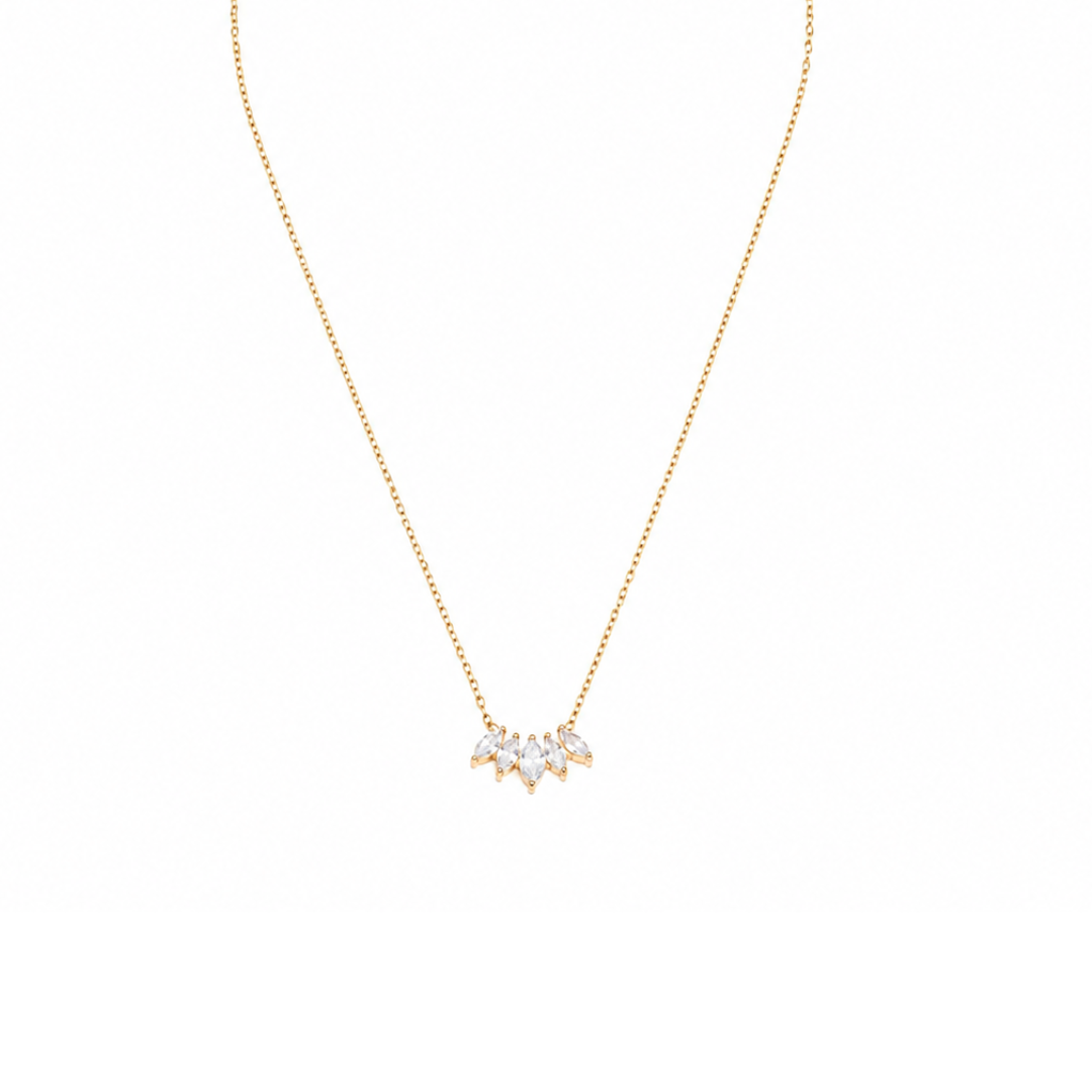Colar Mini Coroa de Zircônias em Aço Banhado a Ouro