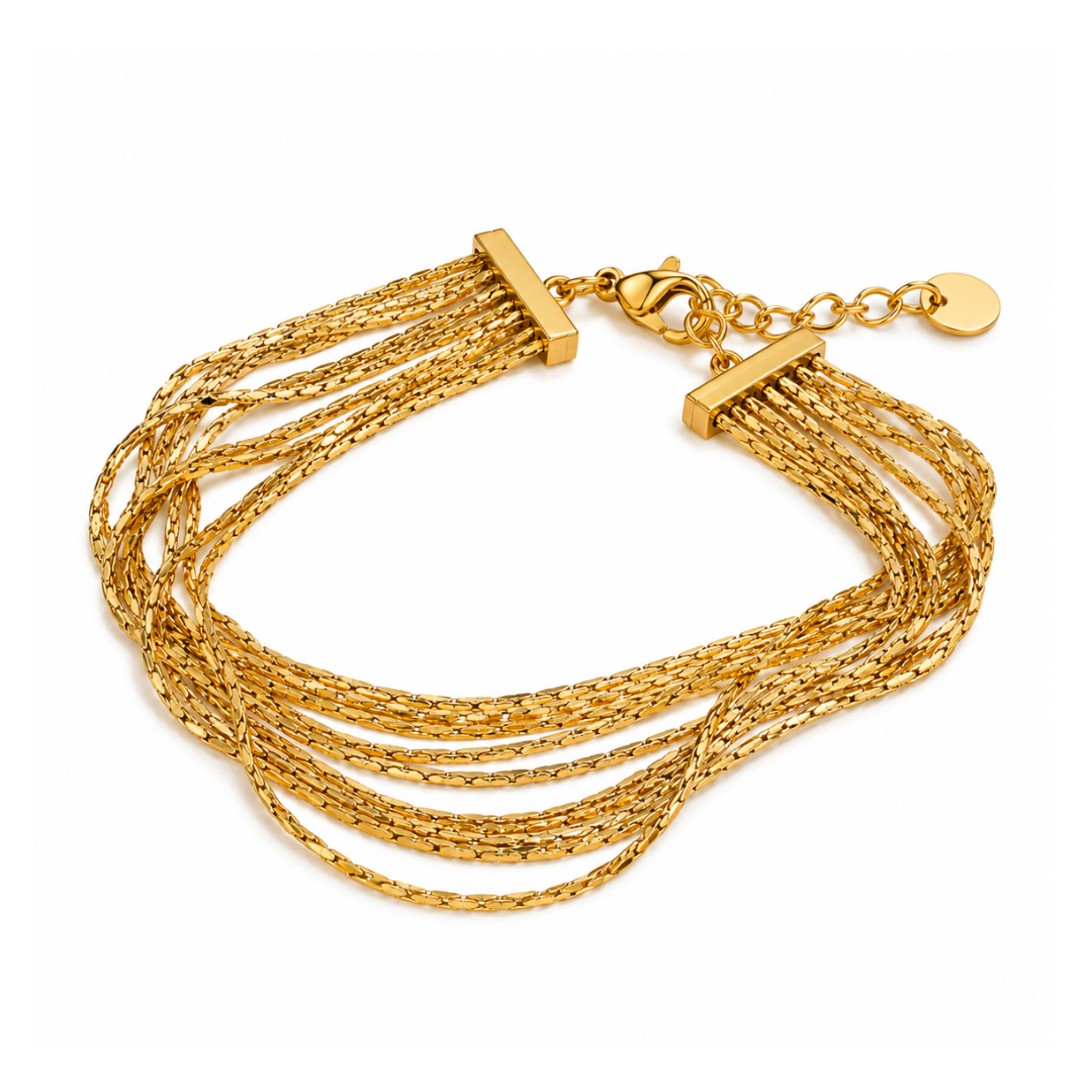Pulseira Multifios em Aço Banhado a Ouro