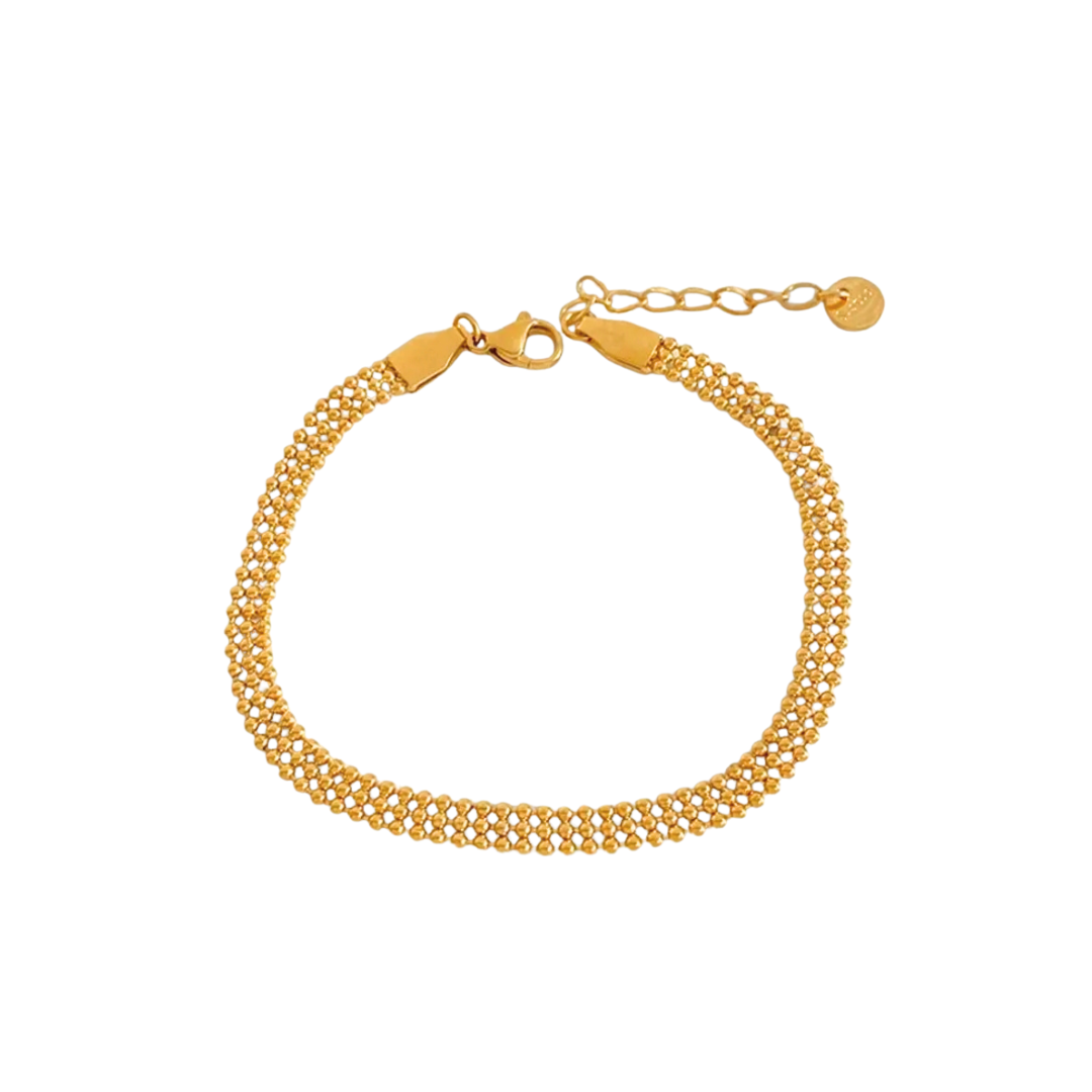Pulseira 3 Fios com Mini Bolinhas Banhada a Ouro