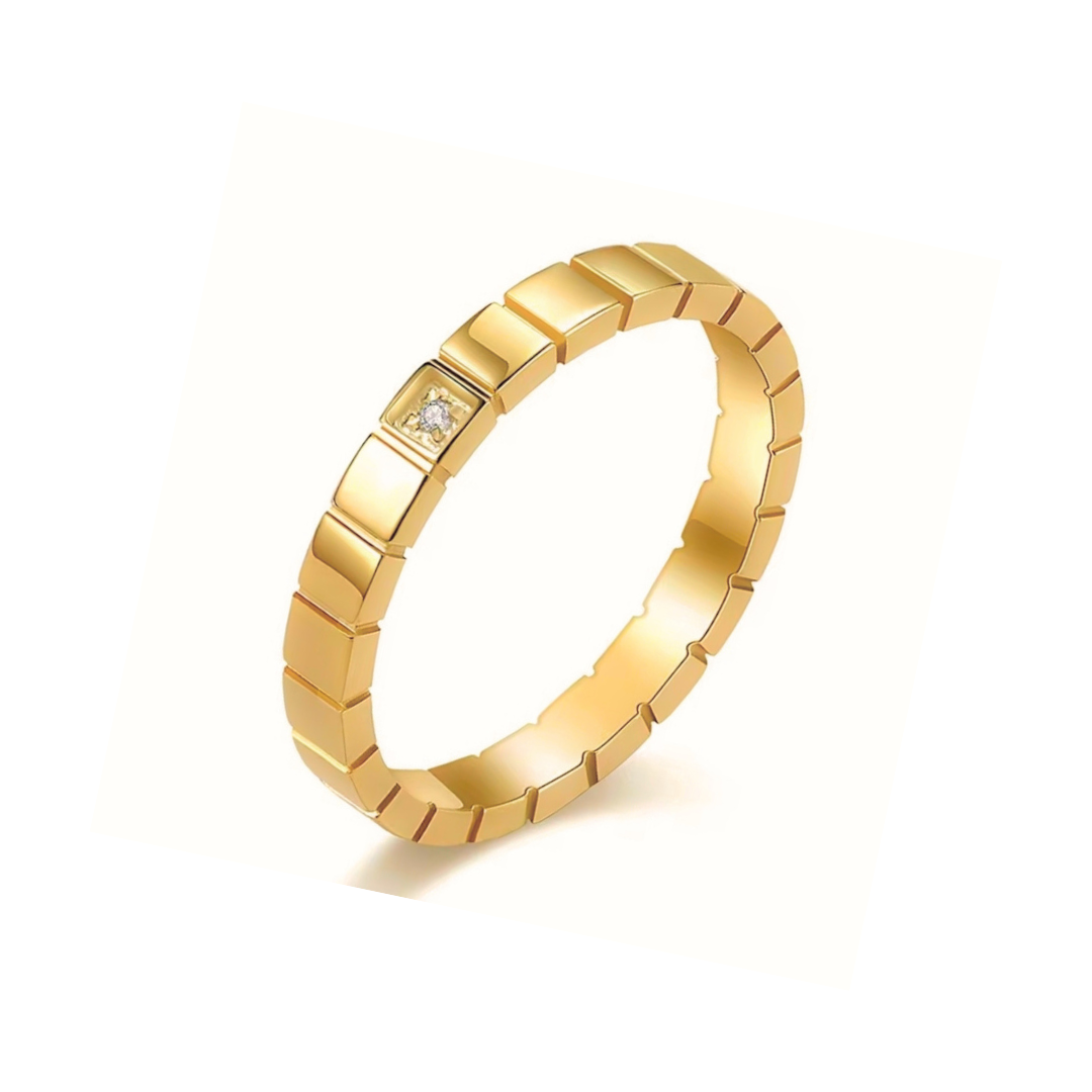 Anel Mini Zircônia Central em Aço Banhado a Ouro