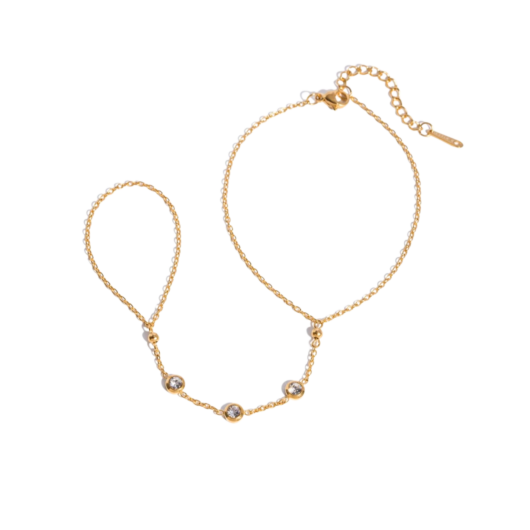 Pulseira de Mão com Cristais Banhada a Ouro 18k