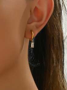 Brinco Argolinha Zircônia Retangular Banhado a Ouro 18k