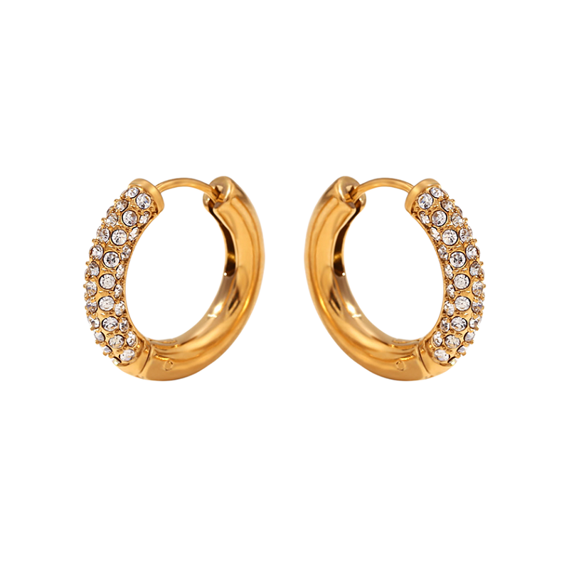 Brinco Argolinha G Cravejada Banhado a Ouro 18k