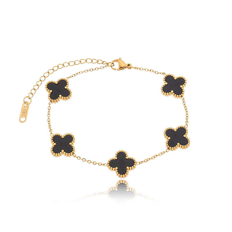 Pulseira Trevo Preto Banhada a Ouro 18k