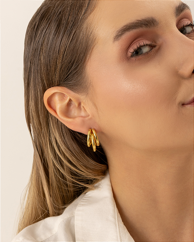 Brinco Argola Tripla Banhado a Ouro 18k
