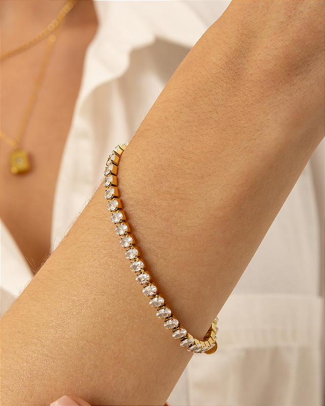 Pulseira Riviera Navete Banhada a Ouro 18k