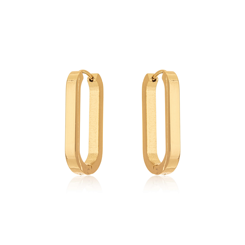 Brinco Argola Oval Média Banhado a Ouro 18k