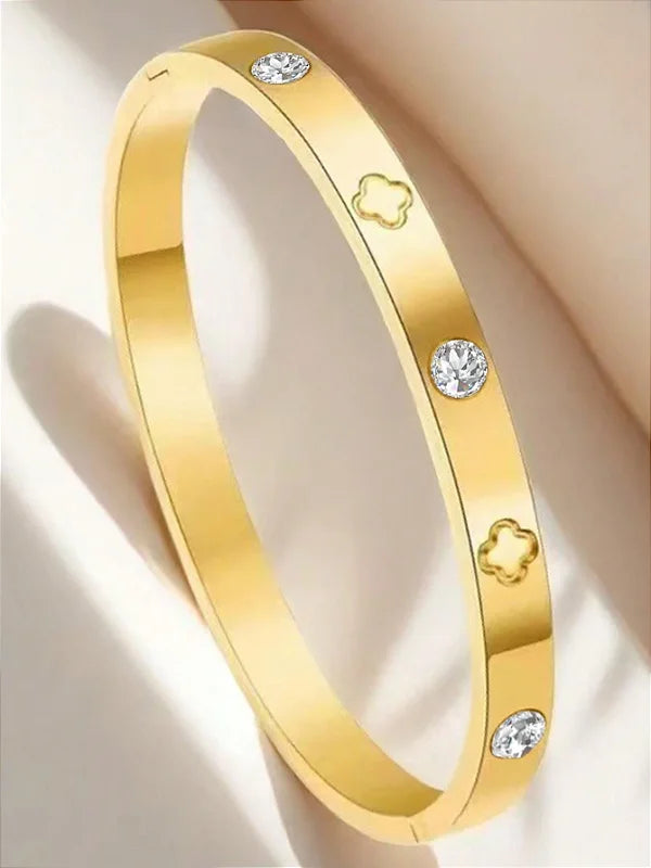 Bracelete Trevo e Ponto de Luz Banhado a Ouro 18k
