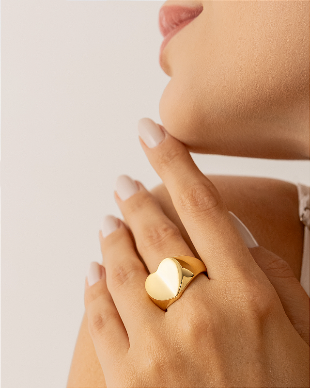 Anel Coração Banhado a Ouro 18k