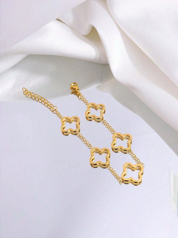 Pulseira Trevo 4 Folhas Banhada a Ouro 18k