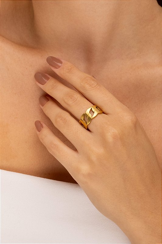 Anel Correntaria Banhado a Ouro 18k