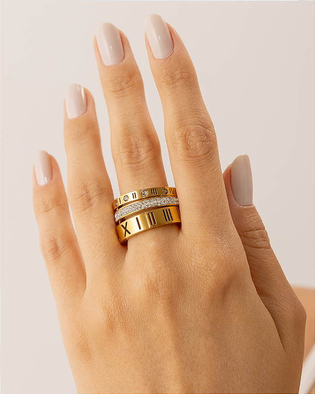 Anel Triplo Roma Banhado a Ouro 18k