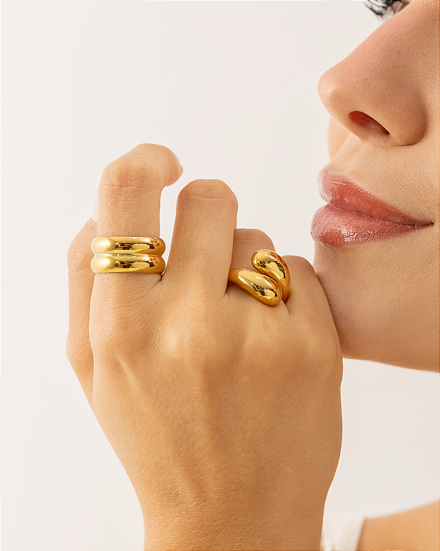 Anel Waves Banhado a Ouro 18k