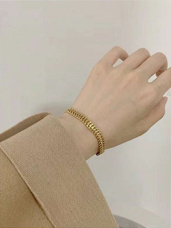Pulseira Malha Achatada Banhada a Ouro 18k