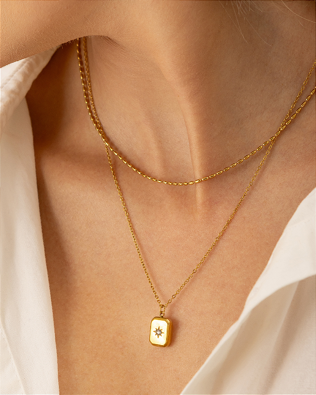 Colar Duplo Caixinha de Estrela Banhado a Ouro 18k
