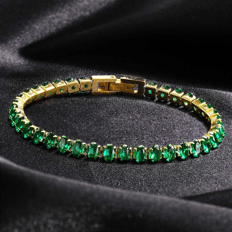 Pulseira Riviera Navete Esmeralda Banhada a Ouro 18k
