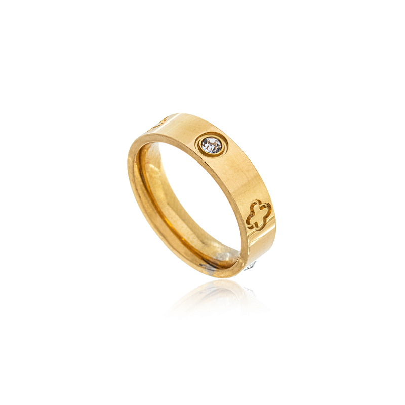 Anel Trevo e Pontos de Luz Banhado a Ouro 18k