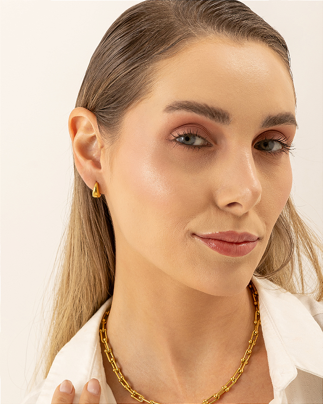 Brinco Argolinha Oval Banhado a Ouro 18k