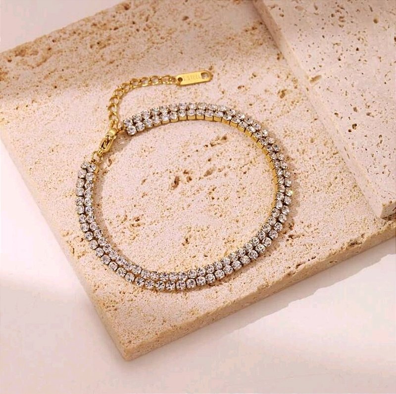 Pulseira Riviera Fileira Dupla Banhada a Ouro 18k