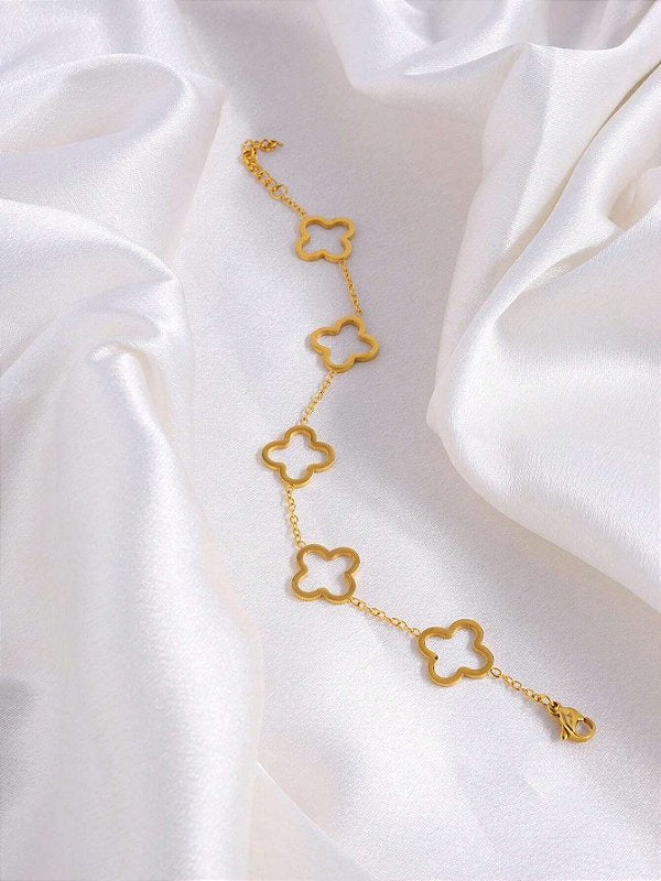 Pulseira Trevo 4 Folhas Banhada a Ouro 18k