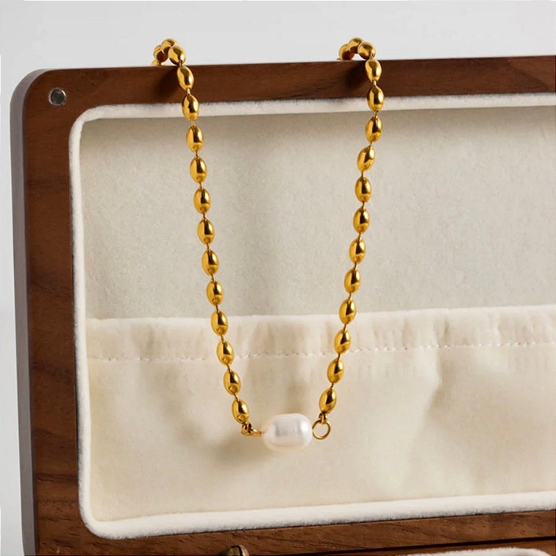 Colar Bolinhas e Pérola Banhado a Ouro 18k