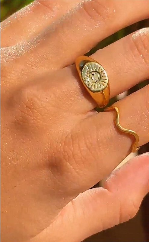 Anel Sol Banhado a Ouro 18k