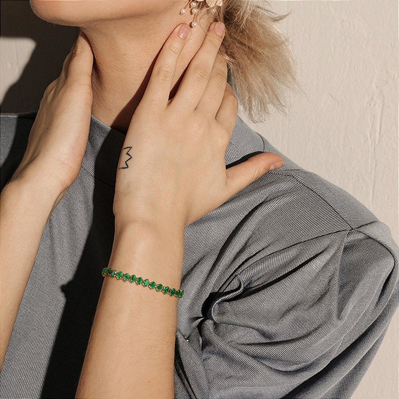 Pulseira Riviera Navete Esmeralda Banhada a Ouro 18k