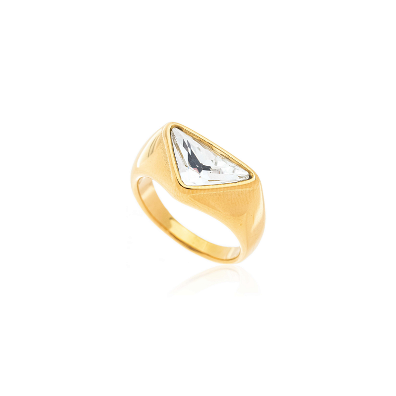 Anel Pedra Triangular Banhado a Ouro 18k