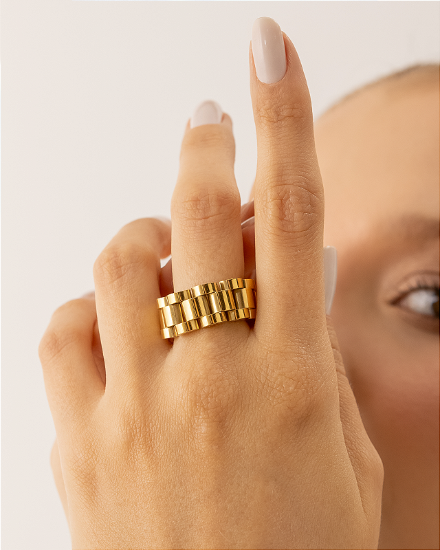 Anel Corrente de Relógio Banhado a Ouro 18k