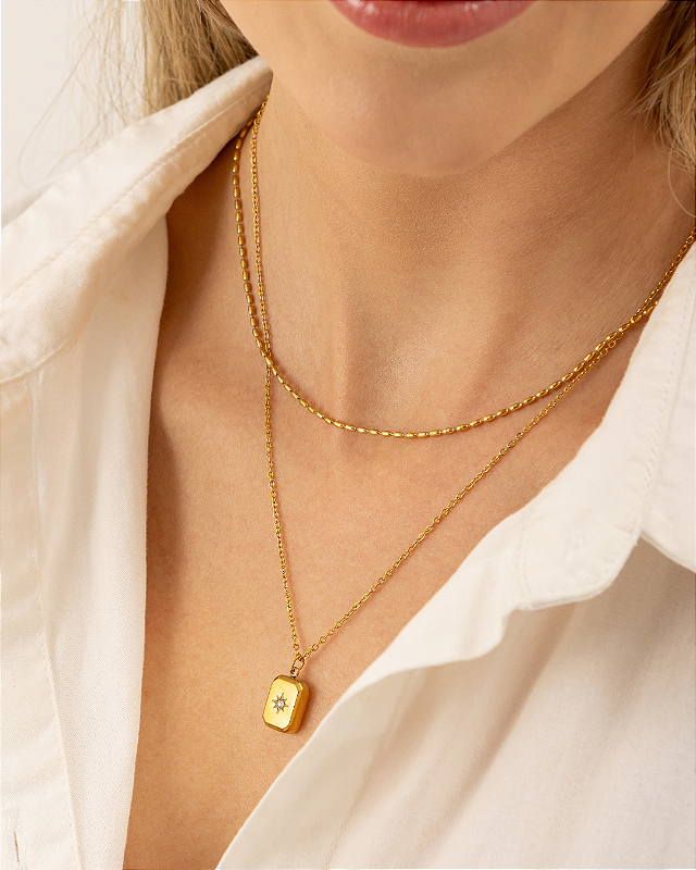 Colar Duplo Caixinha de Estrela Banhado a Ouro 18k