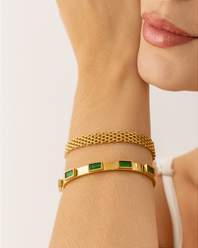 Pulseira Malha Achatada 8mm Banhada a Ouro 18k