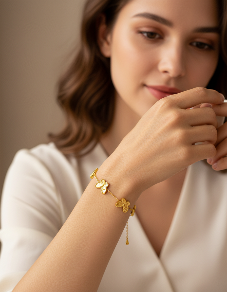 Pulseira Borboletas Banhada a Ouro 18k