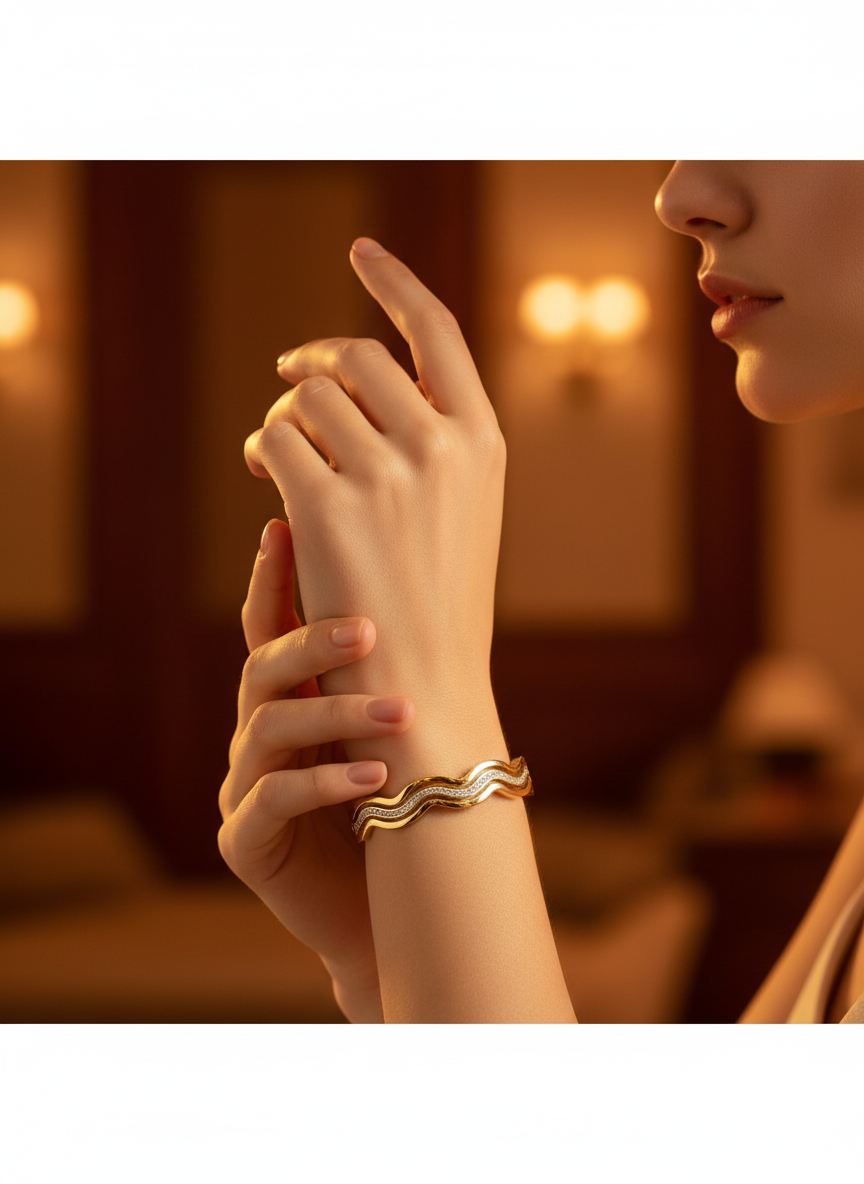 Bracelete Ondas do Mar Banhado a Ouro 18k