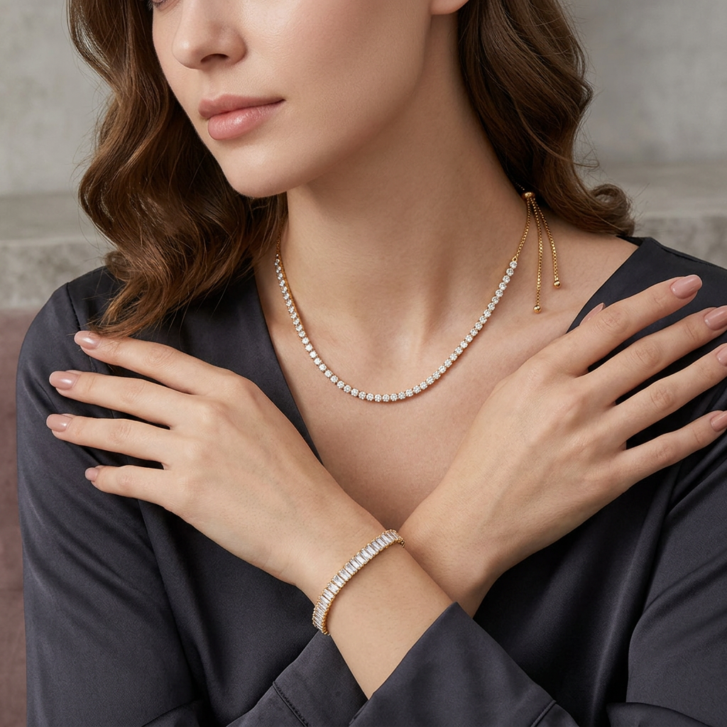Pulseira Riviera Baguete Banhada a Ouro 18k