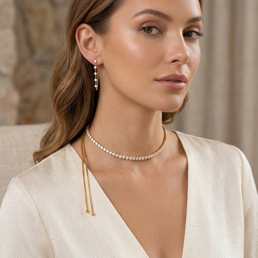 Colar Riviera 4mm Regulável Banhado a Ouro 18k