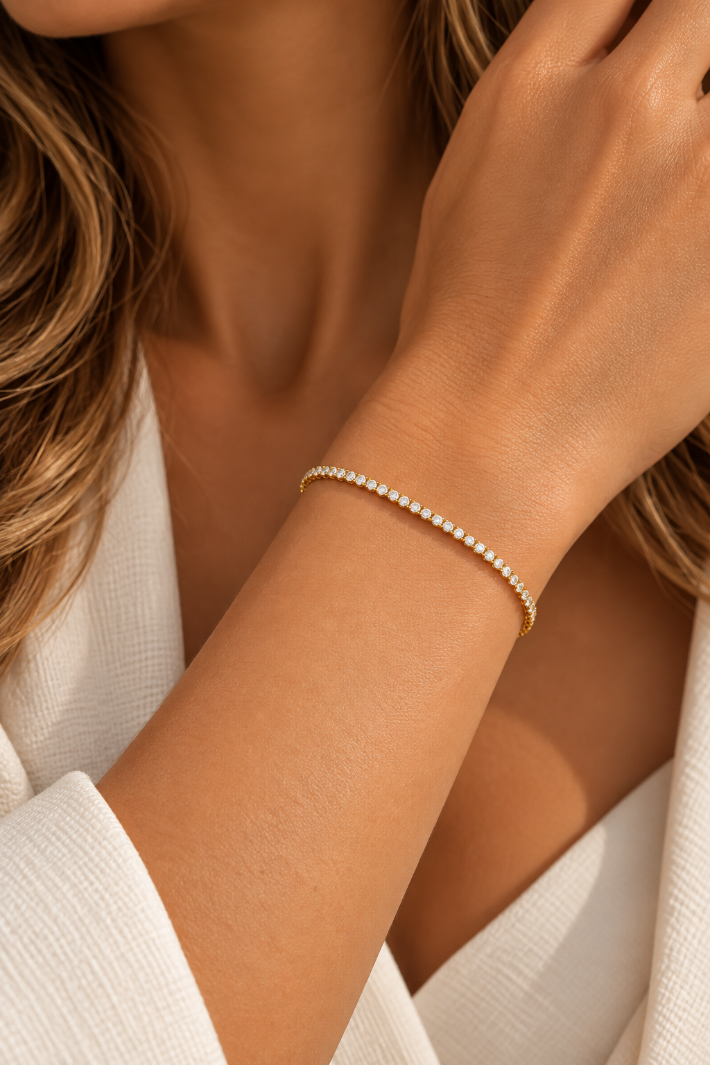 Pulseira Riviera 2mm em Aço Banhado a Ouro