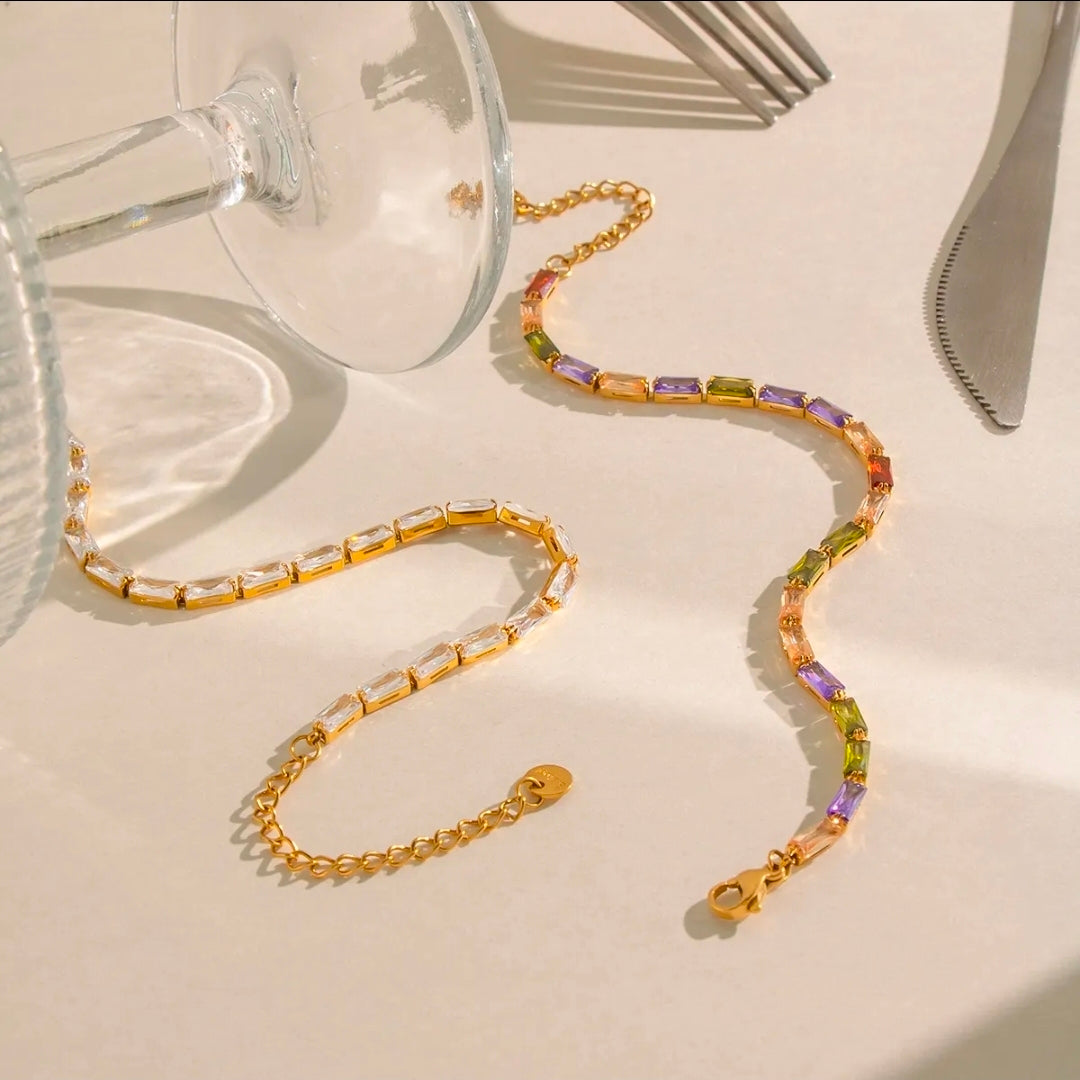 Pulseira Riviera Retangular em Aço Banhado a Ouro