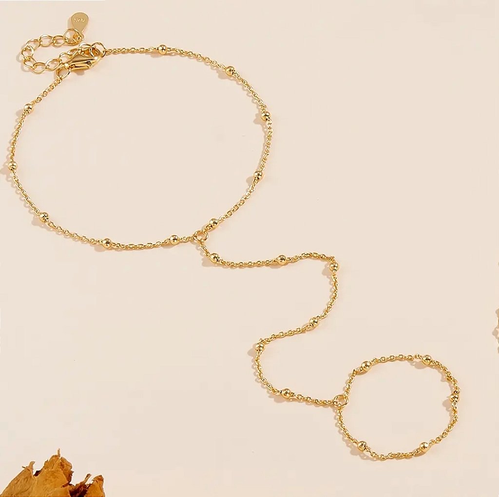Pulseira de Mão Mini Esferas Banhada a Ouro 18k