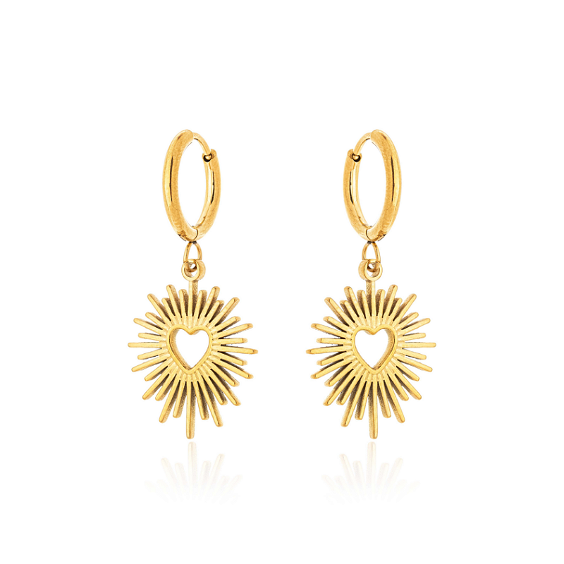 Brinco Argolinha Coração Sagrado Banhado a Ouro 18k