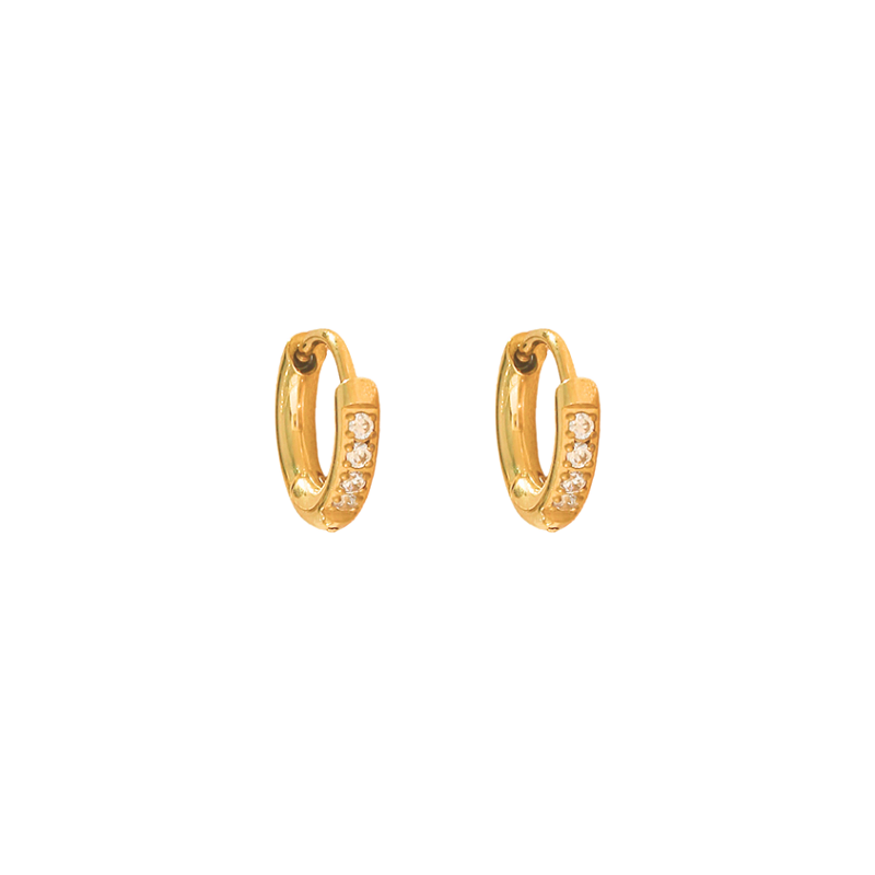 Brinco Mini Argolinha 7mm Cravejada Banhado a Ouro 18k