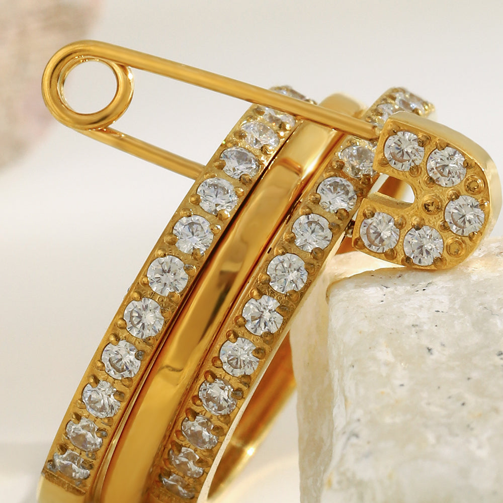 Anel Triplo Essence Cravejado Banhado a Ouro 18k