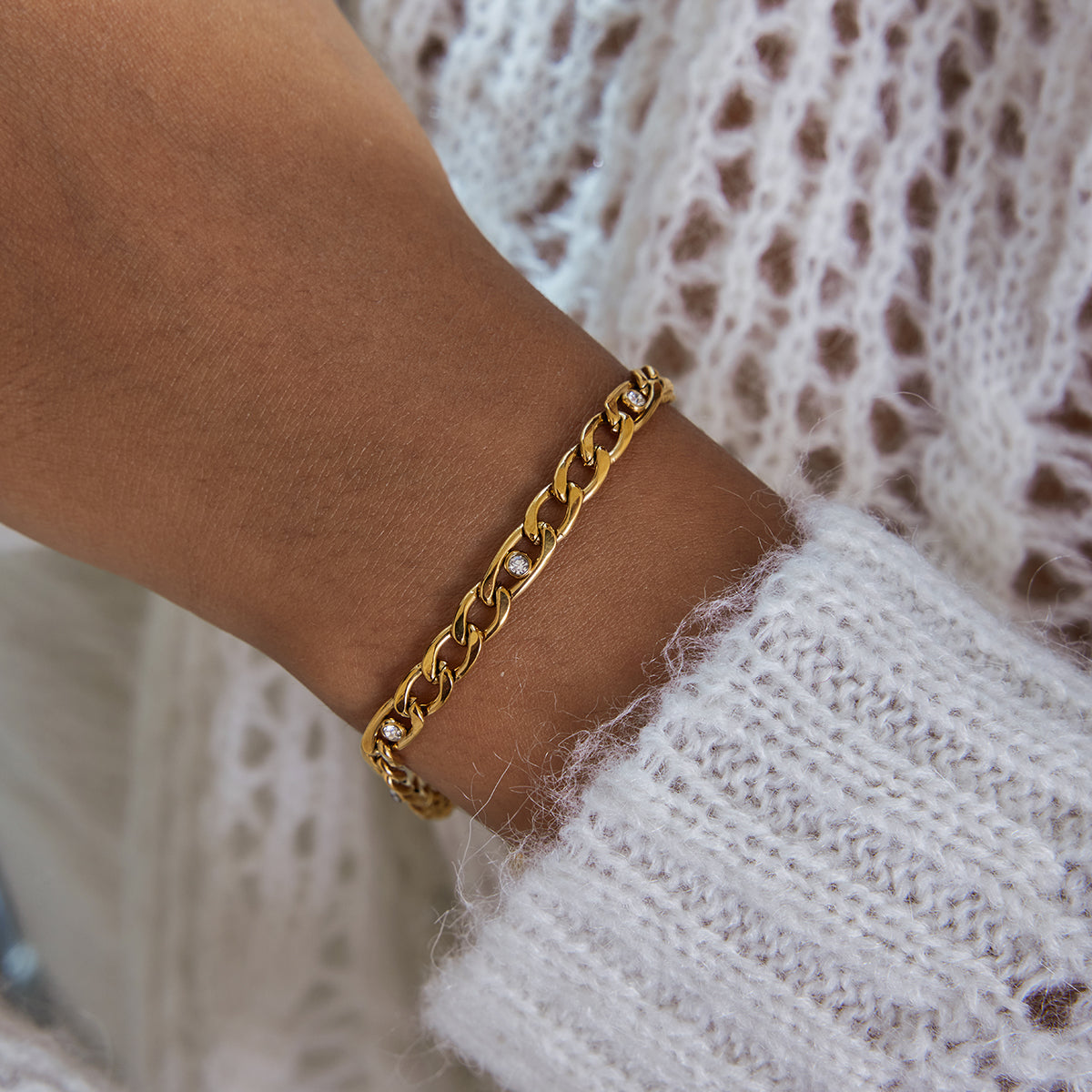 Pulseira Elos 3 por 1 com Zircônia Banhada a Ouro 18k