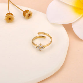 Anel Ajustável Trevo em Flor Banhado a Ouro 18k