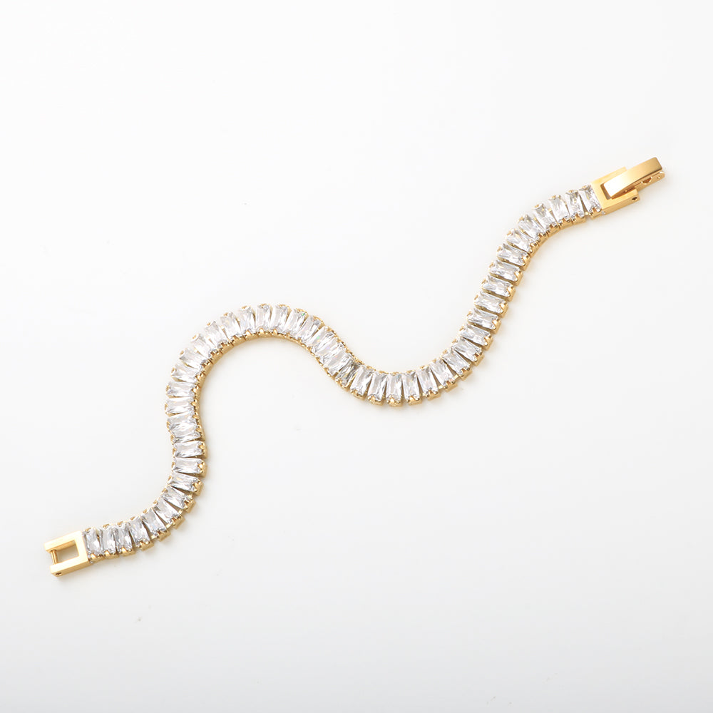 Pulseira Riviera Baguete Banhada a Ouro 18k