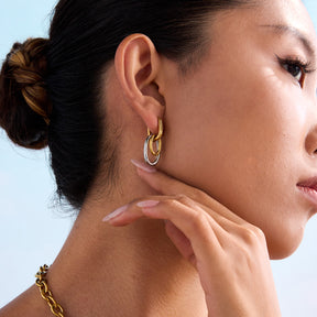 Brinco Argola Duo Círculos Banhado a Ouro 18k