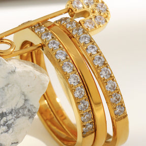 Anel Triplo Essence Cravejado Banhado a Ouro 18k