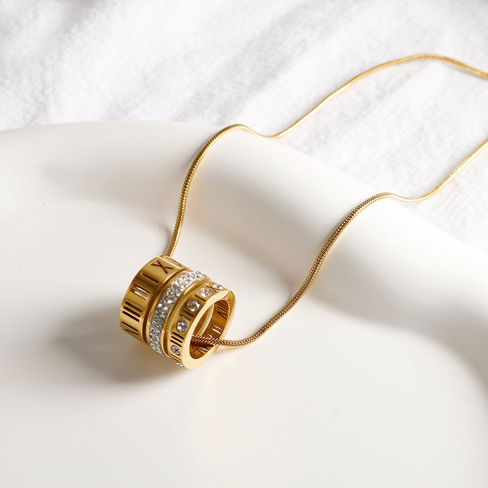 Colar Anel Triplo Roma Banhado a Ouro 18k