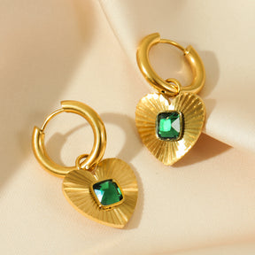 Brinco Coração Esmeralda Banhado a Ouro 18k