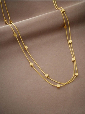 Colar Duplo Mini Cubos Banhado a Ouro 18k