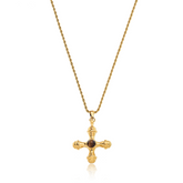 Colar Cruz Olho de Tigre Banhado a Ouro 18k